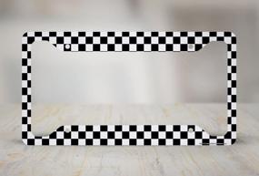 img 3 attached to 🏁 Black and White Checkered Flag Airstrike License Plate Frame - Racing Style Car Tag Holder - Racing Flag License Plate Frame (Model: 30-717)