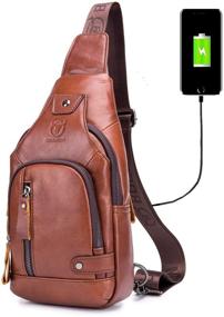 img 4 attached to BULLCAPTAIN Genuine Leather Charging Crossbody Backpack