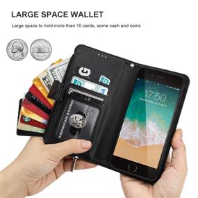 img 1 attached to 📱 KIHUWEY Premium Leather Wallet Case for iPhone SE 2020/8/7 with Zipper Pocket, Credit Card Holder, Wrist Strap and Kickstand – Protective Purse Cover (4.7 Inch, Black)