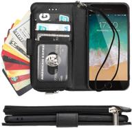 📱 kihuwey premium leather wallet case for iphone se 2020/8/7 with zipper pocket, credit card holder, wrist strap and kickstand – protective purse cover (4.7 inch, black) логотип