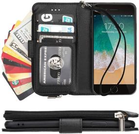 img 4 attached to 📱 KIHUWEY Premium Leather Wallet Case for iPhone SE 2020/8/7 with Zipper Pocket, Credit Card Holder, Wrist Strap and Kickstand – Protective Purse Cover (4.7 Inch, Black)