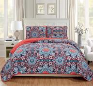 🌸 stylish and colorful mk home 3pc king/california king oversized quilted bedspread coverlet set in floral pink/red blue and light pink - brand new logo