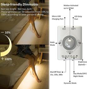 img 2 attached to 🚪 Lacasa Dimmable Motion Sensor Closet Lights: Rechargeable, Large Battery & Warm White LED Light Strip for Wardrobe, Cabinet, Bedroom Under Bed - 15-130-380s Shut Off, Day/Night Mode