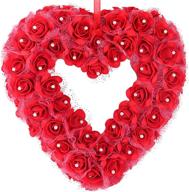 exquisite heart shaped wreath: elegant rose artificial garland door 🌹 wreath for home wedding valentine's day decoration - red, 14 inches логотип