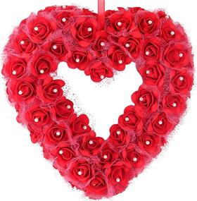 img 4 attached to Exquisite Heart Shaped Wreath: Elegant Rose Artificial Garland Door 🌹 Wreath for Home Wedding Valentine's Day Decoration - Red, 14 inches