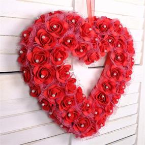 img 3 attached to Exquisite Heart Shaped Wreath: Elegant Rose Artificial Garland Door 🌹 Wreath for Home Wedding Valentine's Day Decoration - Red, 14 inches