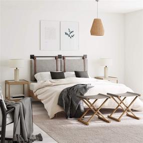 img 3 attached to 🛏️ Nathan James Harlow Wall Mount Headboard: Adjustable Height, Vintage Brown Straps, Full Queen, Gray