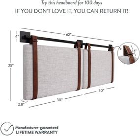 img 1 attached to 🛏️ Nathan James Harlow Wall Mount Headboard: Adjustable Height, Vintage Brown Straps, Full Queen, Gray