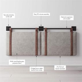 img 2 attached to 🛏️ Nathan James Harlow Wall Mount Headboard: Adjustable Height, Vintage Brown Straps, Full Queen, Gray