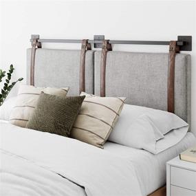 img 4 attached to 🛏️ Nathan James Harlow Wall Mount Headboard: Adjustable Height, Vintage Brown Straps, Full Queen, Gray