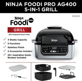 img 3 attached to 🔪 Ninja Foodi Pro 5-в-1 интегрированный интеллектуальный зонд, 4-квартовый воздушный фритюрница с циклонической технологией гриля и функцией дегидратации, нержавеющая отделка - увеличенная вместимость для 4-х стейков.