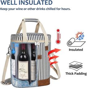 img 2 attached to 🍷 Tirrinia 6 Bottle Wine Cooler Bag - Insulated Padded Portable Versatile Wine Carrier Tote Bag for Travel, BYOB Restaurant, Wine Tasting, Party - Blue Stripe: The Perfect Gift for Wine Lovers!