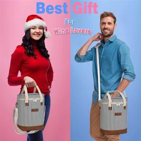 img 1 attached to 🍷 Tirrinia 6 Bottle Wine Cooler Bag - Insulated Padded Portable Versatile Wine Carrier Tote Bag for Travel, BYOB Restaurant, Wine Tasting, Party - Blue Stripe: The Perfect Gift for Wine Lovers!