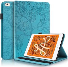 img 4 attached to 🌳 Pefcase iPad Mini 5 Case: Multi-Angle Viewing Folio Smart PU Leather Cover in Life Tree Turquoise for Apple iPad Mini 1/2/3/4/5 - Auto Sleep/Wake Feature Included