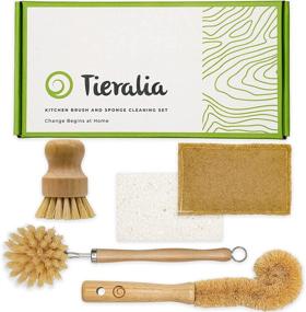 img 4 attached to 🌿 Tieralia 5-Piece Eco-Friendly Bamboo Kitchen Brush and Sponge Set - 100% Sustainable