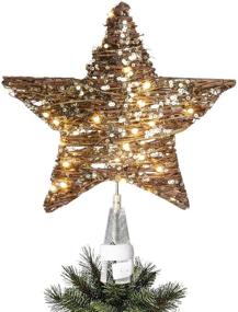 img 4 attached to 🌟 Add Charm to Your Christmas Tree with EAMBRITE 13.375” 40LT Rattan Natural Star Treetop