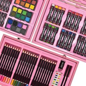 img 2 attached to 🎨 Sunnyglade 145 Piece Deluxe Art Set – Complete Wooden Art Box & Drawing Kit with Crayons, Oil Pastels, Colored Pencils, Watercolor Cakes, Sketch Pencils, Paint Brush, Sharpener, Eraser, Color Chart (Pink)