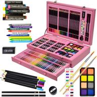 🎨 sunnyglade 145 piece deluxe art set – complete wooden art box & drawing kit with crayons, oil pastels, colored pencils, watercolor cakes, sketch pencils, paint brush, sharpener, eraser, color chart (pink) logo