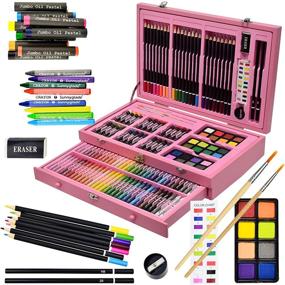 img 4 attached to 🎨 Sunnyglade 145 Piece Deluxe Art Set – Complete Wooden Art Box & Drawing Kit with Crayons, Oil Pastels, Colored Pencils, Watercolor Cakes, Sketch Pencils, Paint Brush, Sharpener, Eraser, Color Chart (Pink)