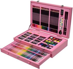 img 3 attached to 🎨 Sunnyglade 145 Piece Deluxe Art Set – Complete Wooden Art Box & Drawing Kit with Crayons, Oil Pastels, Colored Pencils, Watercolor Cakes, Sketch Pencils, Paint Brush, Sharpener, Eraser, Color Chart (Pink)