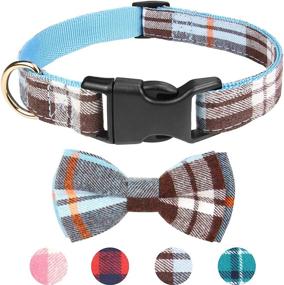 img 4 attached to Dynmeow Plaid Pattern Cat and Dog Collars with Bowtie - Adjustable and Comfortable Gifts for Dogs and Cats, Suitable for Boys and Girls