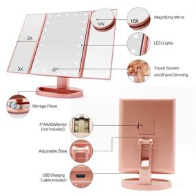 img 3 attached to FUNTOUCH LED Lighted Makeup Vanity Mirror: 21 LED Lights, Touch Screen, Tri-fold, 10X/3X/2X/1X Magnifying, Dual Power, 180° Rotation