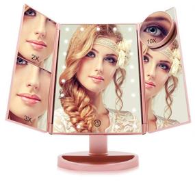 img 4 attached to FUNTOUCH LED Lighted Makeup Vanity Mirror: 21 LED Lights, Touch Screen, Tri-fold, 10X/3X/2X/1X Magnifying, Dual Power, 180° Rotation