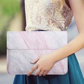 img 1 attached to 👝 MoKo Laptop Sleeve Case - Fits MacBook 12 Inch, Surface 3 10.8, Stylish PU Leather Protective Notebook Bag with Document Pocket and Card Slot - Pink Gray Marble