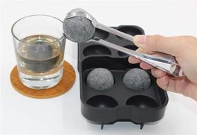 img 3 attached to Whiskey Stones Set with 4 Large Granite Sphere Whiskey Rocks + Silicone Ice Cube Tray + Stainless Steel Tong. Enjoy extended chilling for your Whiskey & Beverage with these Reusable and Sizeable Whiskey Stones!