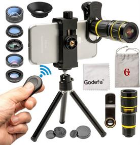 img 4 attached to Godefa Cell Phone Camera Lens 6-in-1 Kit: 18x Telephoto Zoom, Wide Angle, Macro, Fisheye, Kaleidoscope, CPL - Compatible with iPhone X, Samsung, and More! Includes Tripod and Shutter Remote