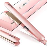 💁 suprent hair straightener: 1 inch flat iron for travel, dual voltage ceramic straightener with lcd display - pink logo