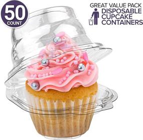 img 3 attached to 🧁 Disposable Clear Plastic Cupcake Containers with Airtight Dome Lid (50 Count) - Stock Your Home | BPA Free, Single Cupcake Container