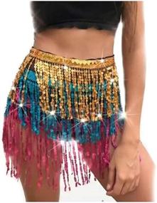 img 4 attached to 🌟 Zoestar Boho Sequin Tassel Hip Scarf: Multilayer Belly Dance Belt Performance Skirt for Women and Girls