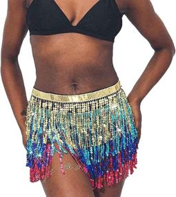 img 3 attached to 🌟 Zoestar Boho Sequin Tassel Hip Scarf: Multilayer Belly Dance Belt Performance Skirt for Women and Girls