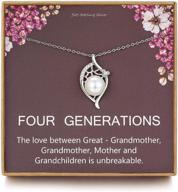 🎁 four generations gift: sterling silver single pearl pendant leaf crystal cz generation necklace for great grandma, mom, nana - perfect mothers day jewelry logo