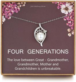 img 4 attached to 🎁 Four Generations Gift: Sterling Silver Single Pearl Pendant Leaf Crystal CZ Generation Necklace for Great Grandma, Mom, Nana - Perfect Mothers Day Jewelry