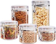 🍴 oggi 5pc clear canister set with clamp lids - airtight containers for kitchen & pantry storage of bulk dry foods: flour, sugar, coffee, rice, tea, spices, and herbs - clear логотип