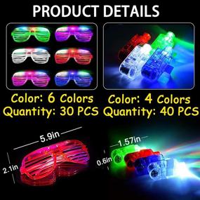 img 3 attached to 🎉 70 PCS LED Light Up Party Supplies Set with 30 LED Glow Glasses Shutter Shades, 40 Finger Lights - Neon Birthday, School Event, New Years Eve Party, Holiday Glow in the Dark Party Favor