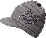 🧣 stylish winter beanie: ysense women's cable knit newsboy cap with brim and sequined flower - warm & fashionable logo