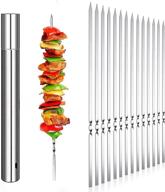 🍢 10 pcs 14 inch flat bbq barbecue skewer set - chxin metal skewers for grilling, stainless steel shish kebob sticks, wide reusable skewers for camping/cookout party logo