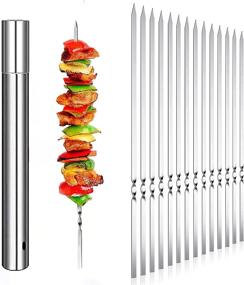 img 4 attached to 🍢 10 Pcs 14 Inch Flat BBQ Barbecue Skewer Set - CHXIN Metal Skewers for Grilling, Stainless Steel Shish Kebob Sticks, Wide Reusable Skewers for Camping/Cookout Party