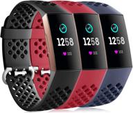 🏋️ прозрачные заменяемые спортивные ремешки, совместимые с fitbit charge 4 / charge 3 / charge 3 se, дышащий дизайн с отверстиями для fitbit charge 3/ charge 4 фитнес-трекера для мужчин и женщин, маленький размер, черный/вино/серо-голубой. логотип