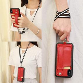 img 2 attached to 📱 TOOVREN iPhone X/Xs Wallet Case with Lanyard Neck Strap and Card Holder: Ultimate Protection and Anti-Theft Solution in Red