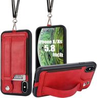 📱 toovren iphone x/xs wallet case with lanyard neck strap and card holder: ultimate protection and anti-theft solution in red logo