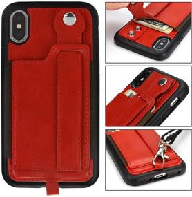 img 1 attached to 📱 TOOVREN iPhone X/Xs Wallet Case with Lanyard Neck Strap and Card Holder: Ultimate Protection and Anti-Theft Solution in Red