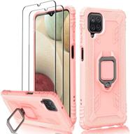 📱 milomdoi samsung galaxy a12/ a12 nacho case + 2 pack screen protector [military grade protection] 360°finger ring holder kickstand - rose gold logo