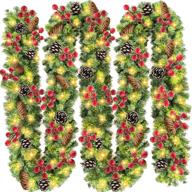 🎄 12.5ft prelit christmas garland with 100 led lights, battery operated lighted mantel garland - festive xmas holiday decoration with pine cones and red berries - indoor/outdoor use logo