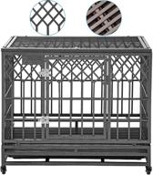 🐶 smonter heavy duty dog crate: strong metal pet kennel playpen with prevent escape locks, large dogs cage on wheels - dark silver, y shape логотип