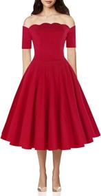 img 4 attached to Vintage Knee Length Swing Dress: PAUL JONES Women's 1950s Off Shoulder Retro Chic