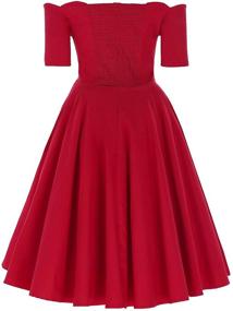 img 3 attached to Vintage Knee Length Swing Dress: PAUL JONES Women's 1950s Off Shoulder Retro Chic